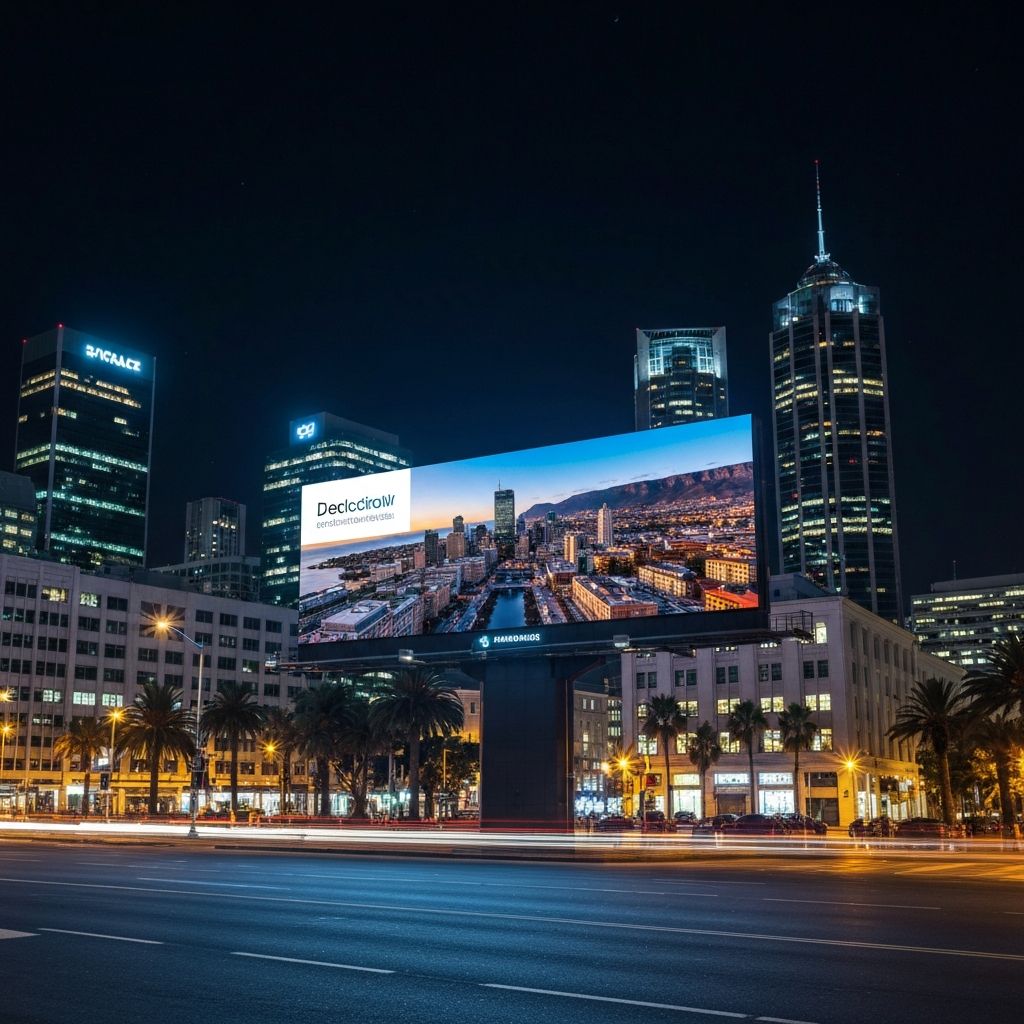Digital billboard in modern city at night